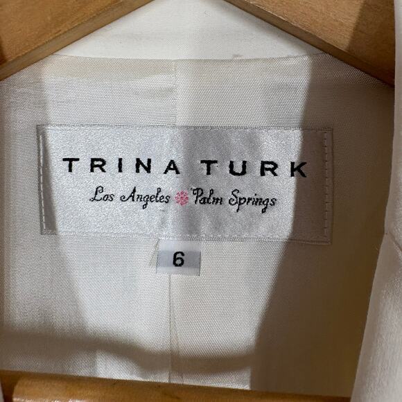 Trina Turk Clasp Front Blazer Cream Career Casual 3/4 Sleeve - 6 - Picture 5 of 6